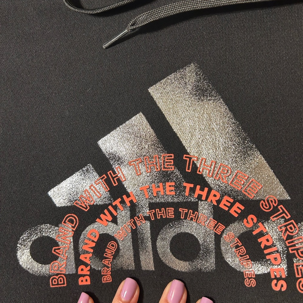 adidas Black Hoodie with Silver Trefoil Tag Size Small (fits small/medium)